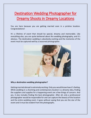 Destination Wedding Photographer for Dreamy Shoots in Dreamy Locations