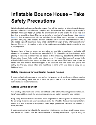 Inflatable Bounce House – Take Safety Precautions