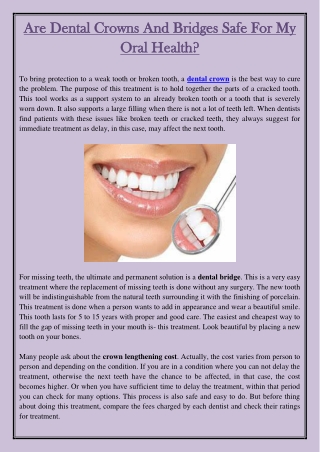 Are Dental Crowns And Bridges Safe For My Oral Health?