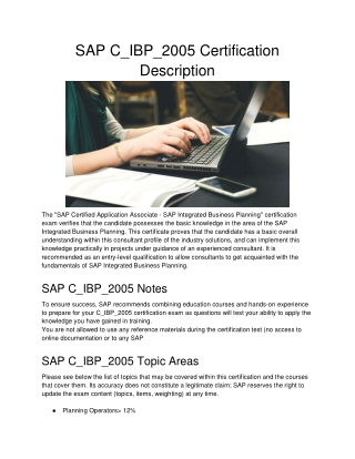SAP C_IBP_2005 Certification Description