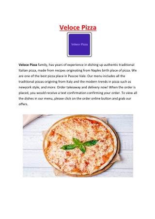 5% Off - Veloce Pizza Menu Pascoe Vale, VIC