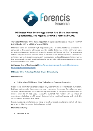 Millimeter Wave Technology Market Trends Influencing The Global Industry Scenario By 2027