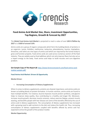 Food amino acid market technological breakthroughs, value chain and stakeholder analysis by 2027