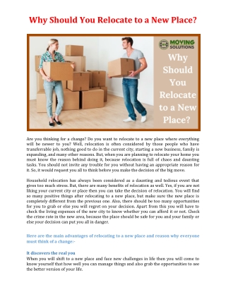 Why Should You Relocate to a New Place?