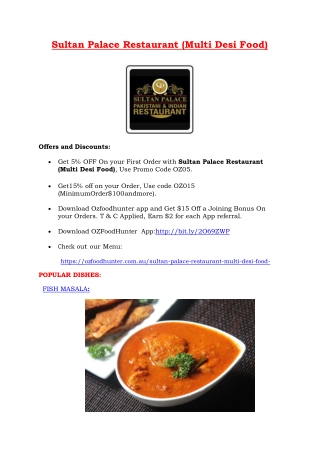 5% off - Sultan Palace Restaurant (Multi Desi Food) Glebe, NSW