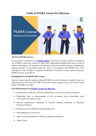 PSARA License For Haryana