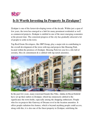 Is It Worth Investing In Property In Zirakpur