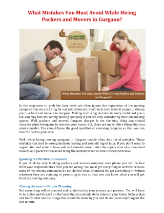 What Mistakes You Must Avoid While Hiring Packers and Movers in Gurgaon?