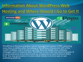 Information About WordPress Web Hosting and Where Should I Go to Get It