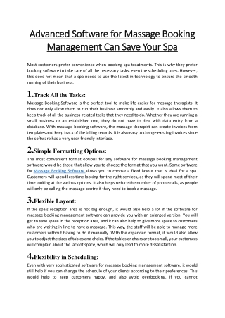 Advanced Software for Massage Booking Management Can Save Your Spa