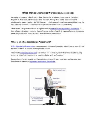 Office Worker Ergonomics Workstation Assessments