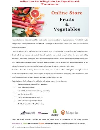 Online Store For Selling Fruits And Vegetables with Woocommerce