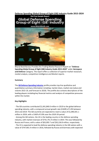 Worldwide Defense Spending Group of Eight (G8) Industry Report Forecast to 2024 