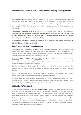 Data Analysis Software in 2020 - Latest Quadrant Ranking by 360Quadrants