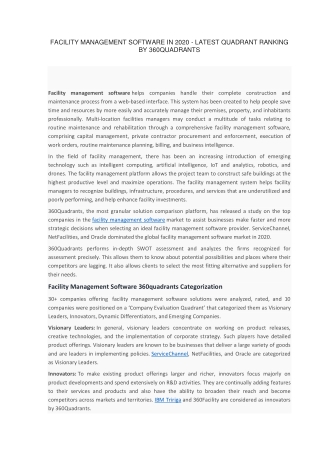 Facility Management Software in 2020 - Latest Quadrant Ranking by 360Quadrants