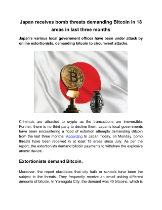 Japan Receives Bomb Threats Demanding Bitcoin in 18 Areas in Last Three Months