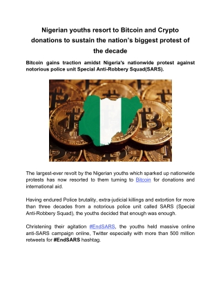 Nigerian Youths Resort to Bitcoin and Crypto Donations to Sustain the Nation’s Biggest Protest of the Decade