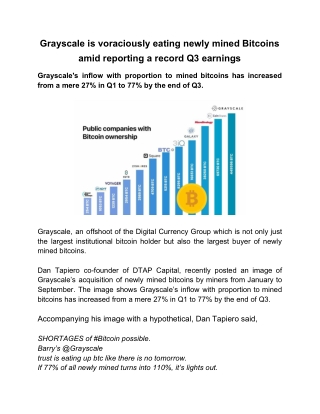 Grayscale is Voraciously Eating Newly Mined Bitcoins Amid Reporting a Record Q3 Earnings