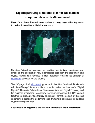 Nigeria pursuing a national plan for Blockchain adoption releases draft document