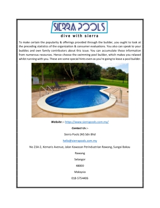 Swimming Pool Malaysia | Sierra Pools