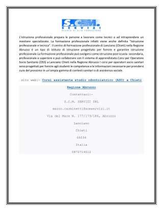 Corsi per Assistente Studio Odontoiatrico (ASO) a Lanciano Chieti Regione Abruzzo | scmformazione.it