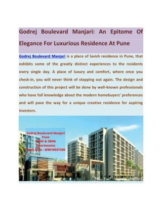 Godrej Boulevard Manjari: An Epitome Of Elegance For Luxurious Residence At Pune