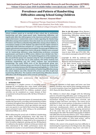 Prevalence and Pattern of Handwriting Difficulties among School Going Children