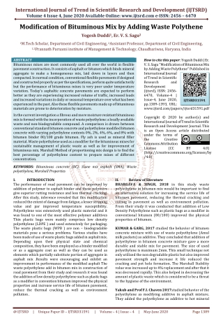 Modification of Bituminous Mix by Adding Waste Polythene