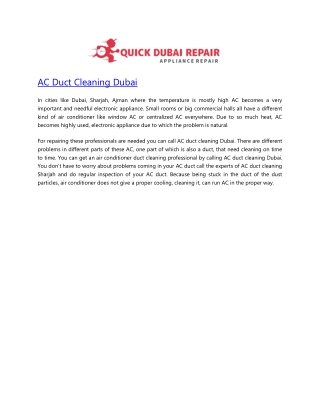 AC Duct Cleaning Dubai - Quickdubairepair