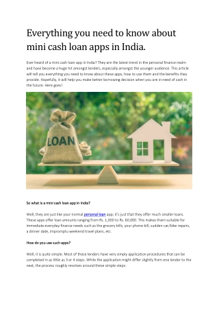 Everything you need to know about mini cash loan apps in India.