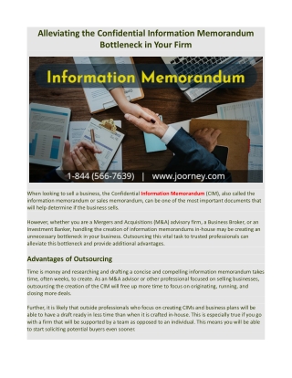 Alleviating the Confidential Information Memorandum Bottleneck in Your Firm