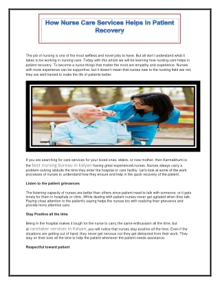 How Nurse Care Services Helps in Patient Recovery