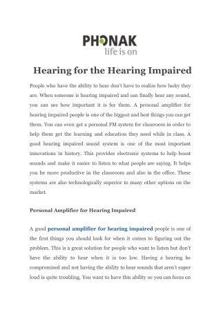 Hearing for the Hearing Impaired