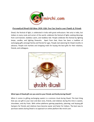 Personalized Diwali Gift Ideas 2020: Gifts You Can Send to your Family & Friend