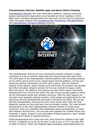 Interplanetary Internet and Interplanetary Transport platform for sustainable space developments 2020-2030