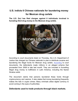 U.S. Indicts 6 Chinese Nationals for Laundering Money for Mexican Drug Cartels