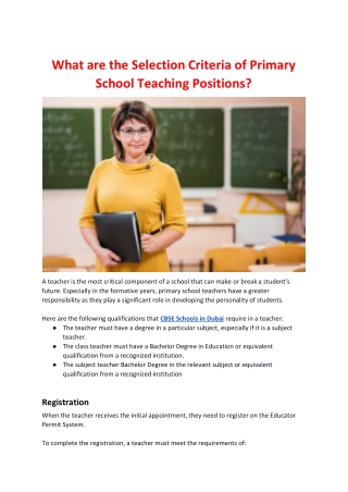 What is the Selection Criteria of Primary School Teaching Positions?