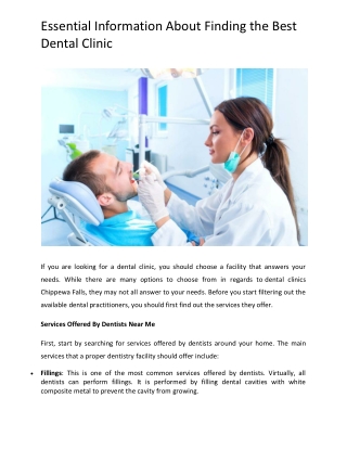 Essential Information About Finding the Best Dental Clinic