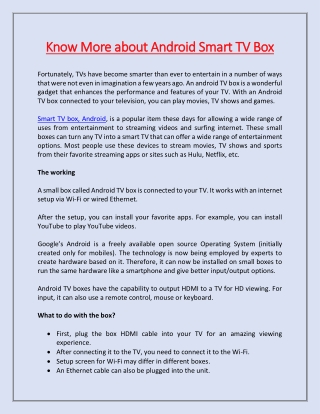 Know More about Android Smart TV Box