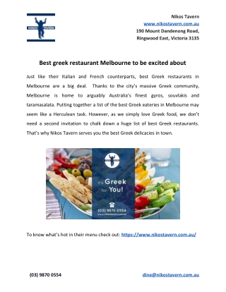 Best greek restaurant Melbourne to be excited about