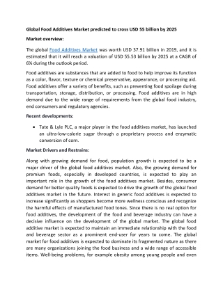 Switch towards processed products drives the growth in Global Food Additives Market