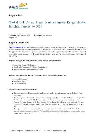 Anti-Asthmatic Drugs Market Insights, Forecast to 2026