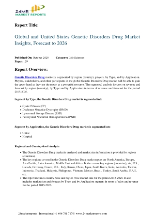 Genetic Disorders Drug Market Insights, Forecast to 2026