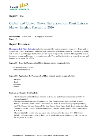 Pharmaceutical Plant Extracts Market Insights, Forecast to 2026