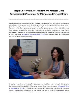 Pragle Chiropractic, Car Accident And Massage Clinic Tallahassee: Get Treatment for Migraine and Personal Injury