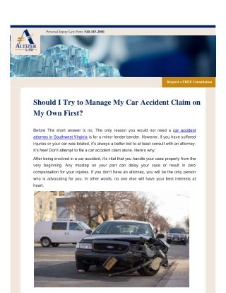 Should I Try to Manage My Car Accident Claim on My Own First?