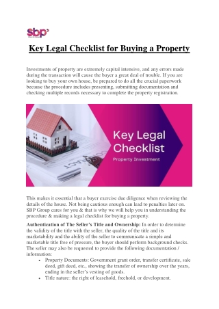 Key Legal Checklist for Buying a Property