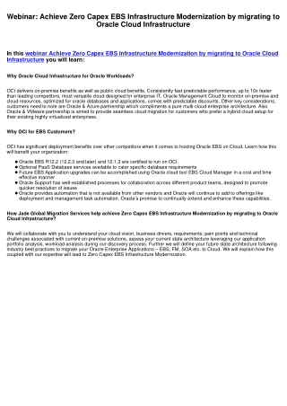 Webinar: Achieve Zero Capex EBS Infrastructure Modernization by migrating to Oracle Cloud Infrastructure