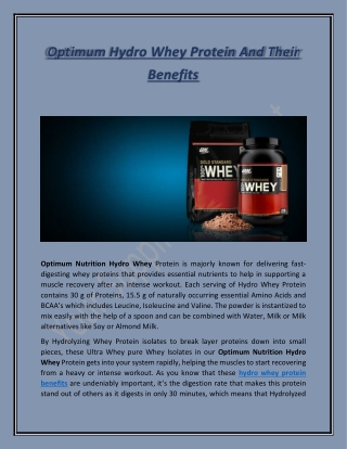 Hydro whey protein benefits