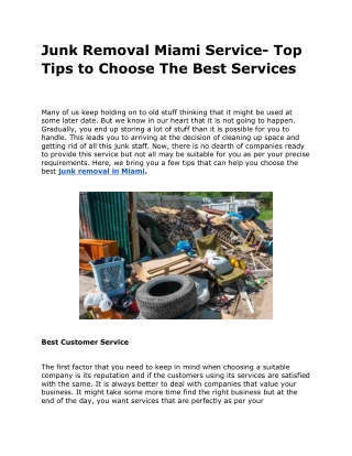 Junk Removal Miami Service- Top Tips to Choose The Best Services